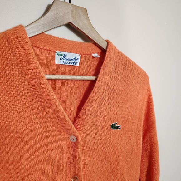 Vtg Hatmaker Lacoste 36 S Orange Cardigan Sweater Retro 80s USA Preppy Classic - Picture 3 of 8